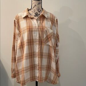 Beige & Burnt Orange Plaid Lightweight Flannel Shirt